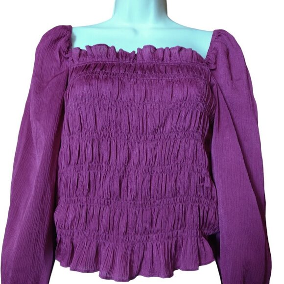 a new day Women's Small Long Sleeve Square Neck Smocked Pink Blouse - Picture 2 of 4